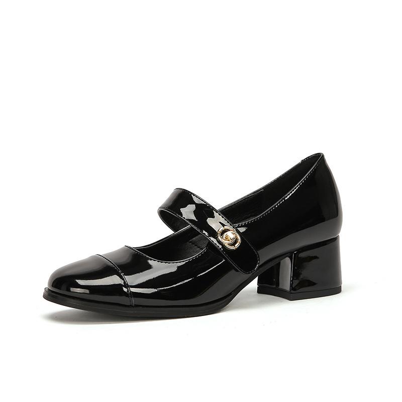 Thick heel shallow mouth soft leather single shoes women's college vocational work commuter women's shoes square head shoes