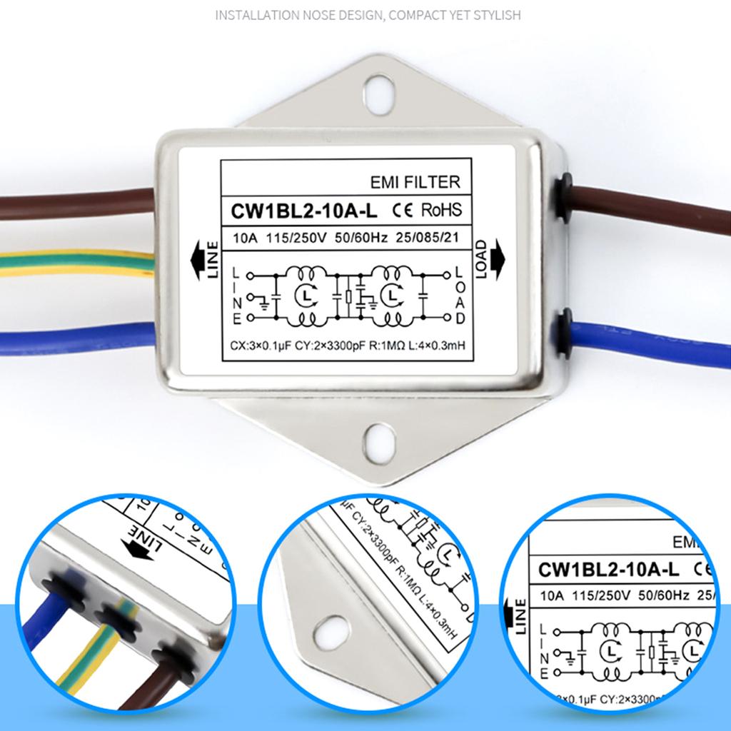 Filter Single Phase 250V Electromagnetic Interferences Suppressors for Continuous and Intermittent Pulse Disturbances