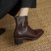 Krazing Pot Sheepskin Autumn Winter Shoes Thick Heels Size 42 Square Toe Zipper Vintage Ankle Boots