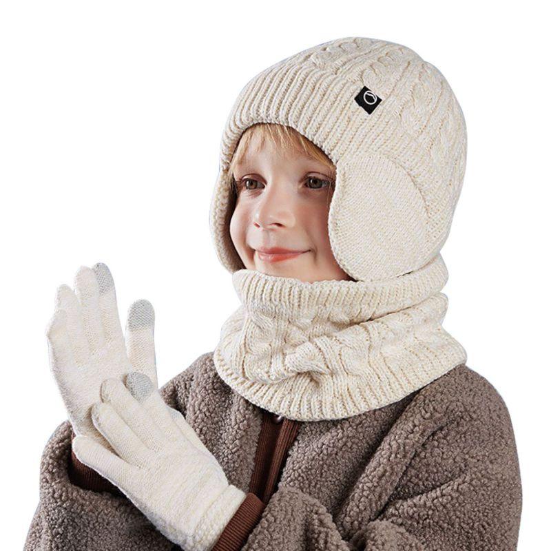Kids Winter Knitted Warm Hat Scarf Gloves 3pcs Sets