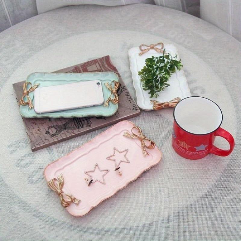 Simple Creative Resin Dessert Cake Plate Bowknot Handicraft Rectangle Plate Set Imitation Ceramic Plates Party Decoration
