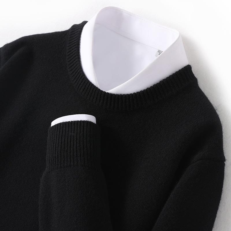 Men s Pure Wool Round Neck Loose Thick Knit Pullover Sweater - Autumn/Winter Plus Size Collection Small