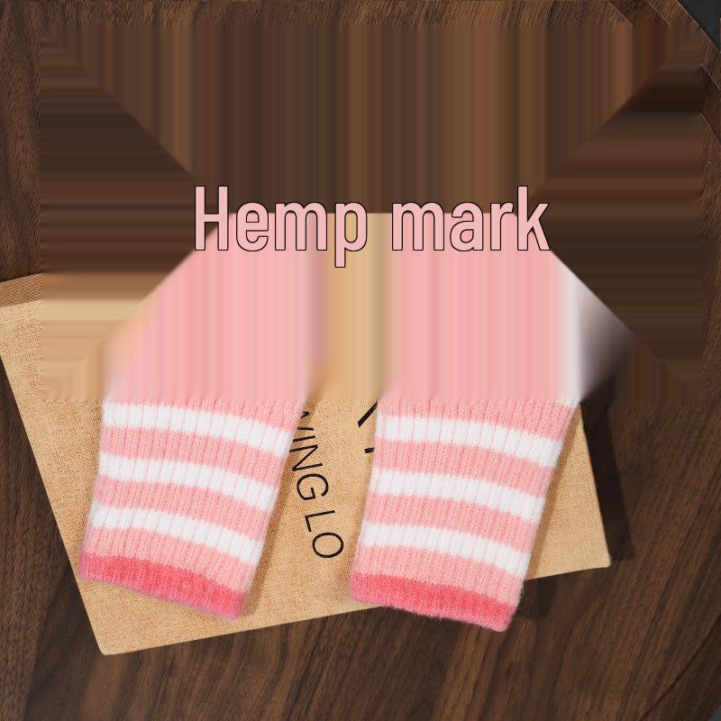 Women's Fingerless Imitation Cashmere Gloves - Girlish Heart Design, Striped, Extended Wrist, Warm & Versatile for Autumn/Winter Travel