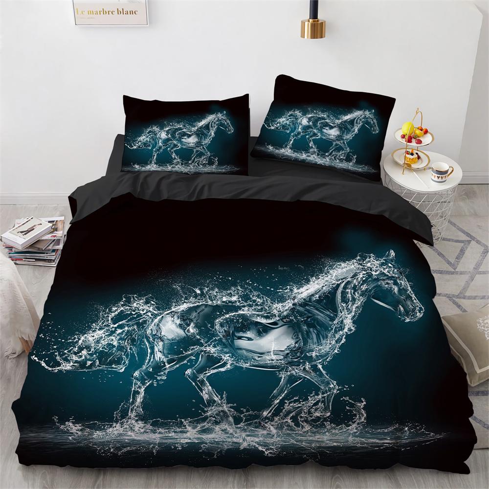 Steed Duvet Cover Set Fire Water Horse Wild Animals Comforter Cover Wildlife Bedding Set King Full Size for Kids Boys Girls Teen