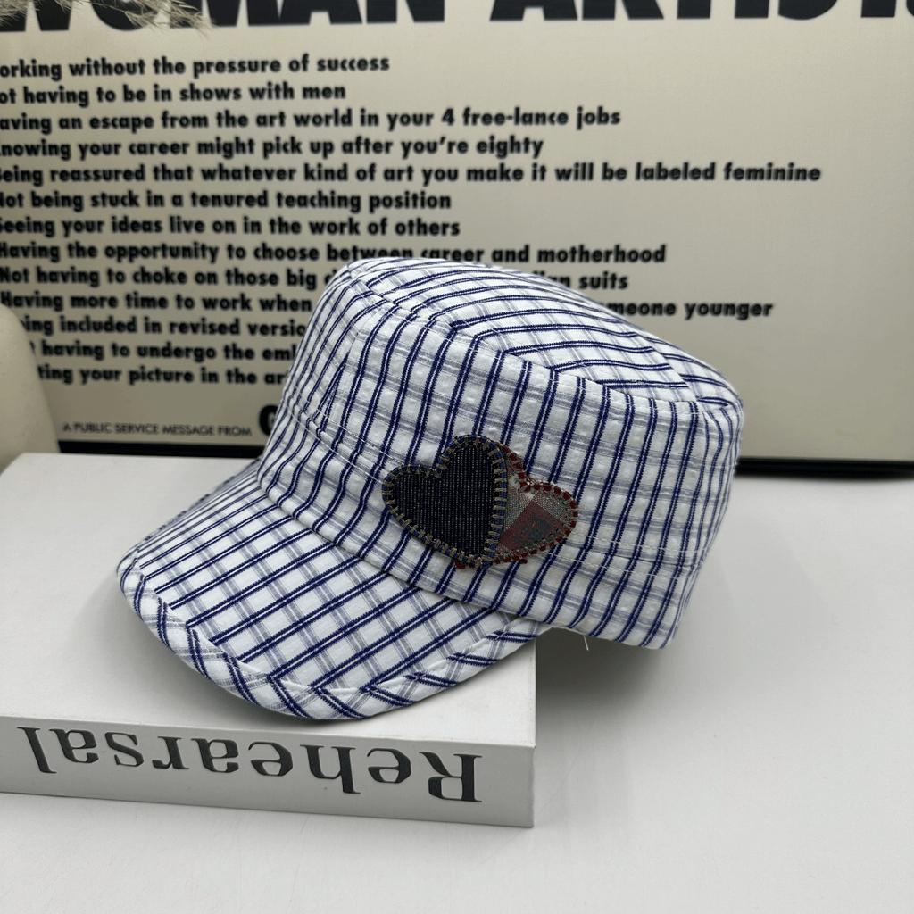 British style retro plaid love patch flat top hat women's spring and autumn fashion high quality show face small versatile tide