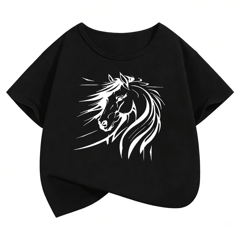 Tricouri Artistice cu Grafică de Cal pentru Copii Mânecă Scurtă de Var Desene Animate cu Animale Haine Băieți Fete Topuri Kawaii Tricou Copii Y2K