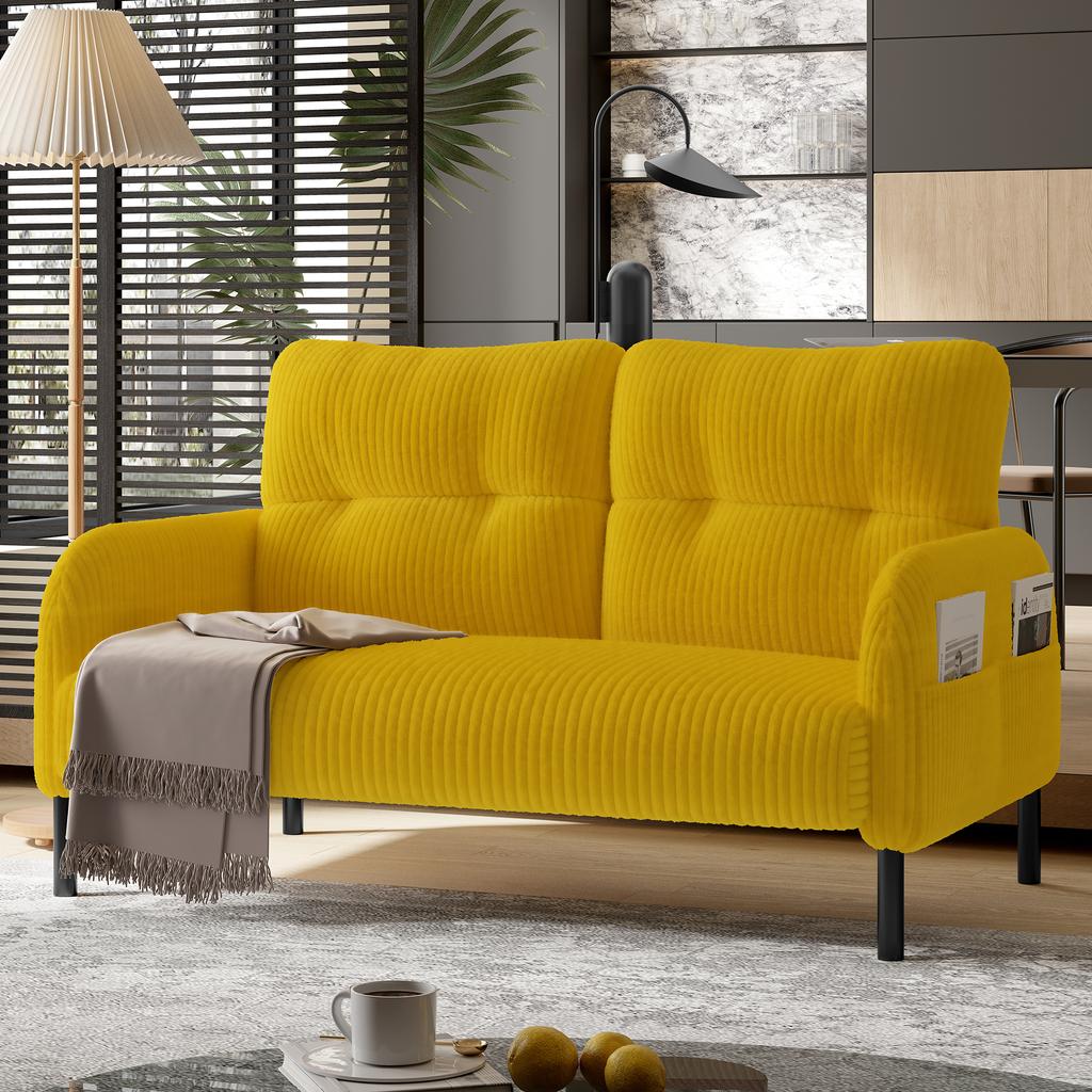 Corduroy Two-Seater with Comfort Upholstery High Backrest & Side Pockets Metal Legs Inviting Softness Optimal Support Perfect for Home Office Lounges