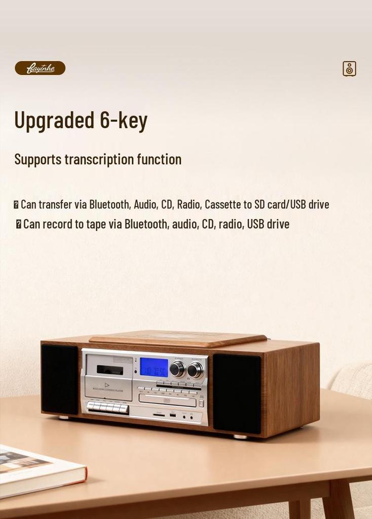 Bluetooth Retro Cassette CD Player with Harman-Quality Sound and High-Power Speaker