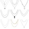 iF ME Fashion Butterfly Lock Heart Pendant Necklace Retro Multilayer Gold Silver Chain Choker for Women Accessories Jewelry