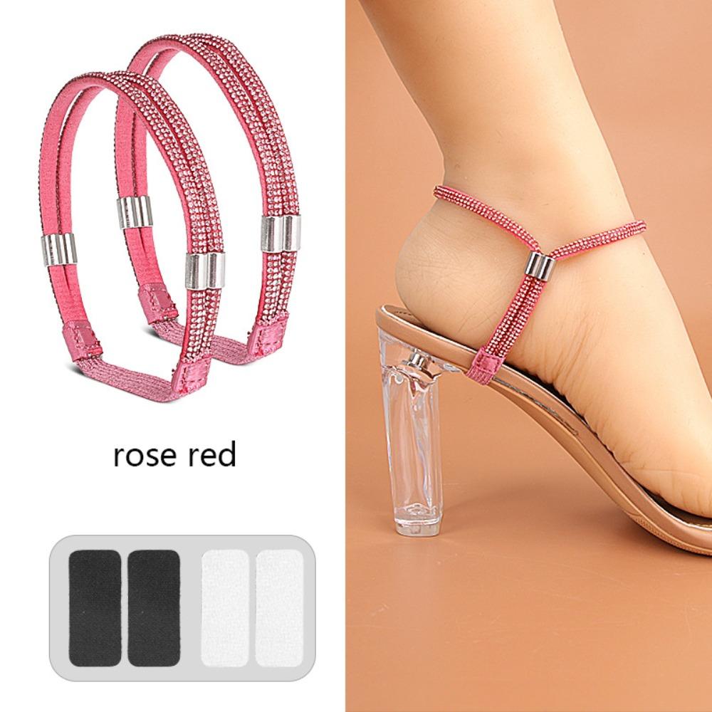 1 Pair Rhinestone High Heels Shoes Band Anti-loose Elastic Fixed Women Diamond Shoelaces Ankle Holding No Tie Straps Band
