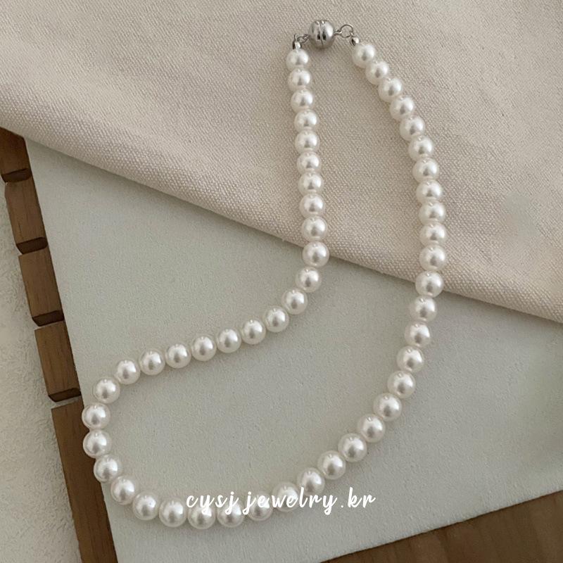 Cui Yan S925 Sterling Silver Korean Style Pearl Magnetic Clasp Necklace for Women - Elegant Versatile Clavicle Chain