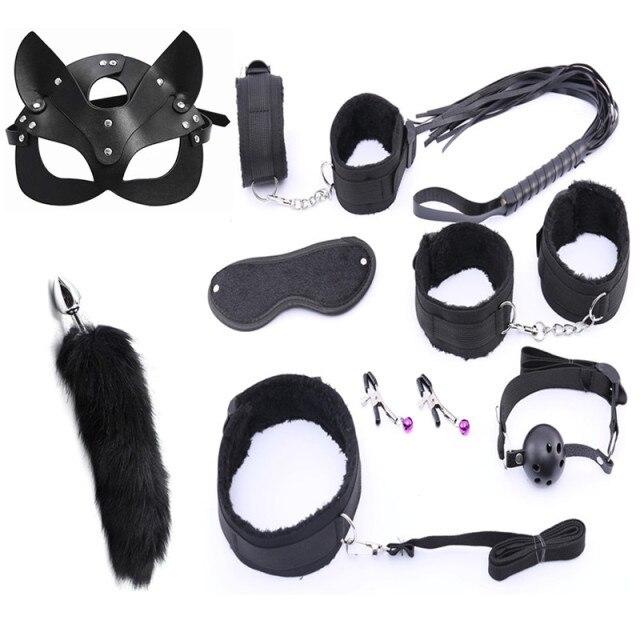 Sexy Mask Fox Tail Metal Anal Plug BDSM Sex Bondage Adult Sex Toys for Women Nylon Plush Sex Handcuffs Whip