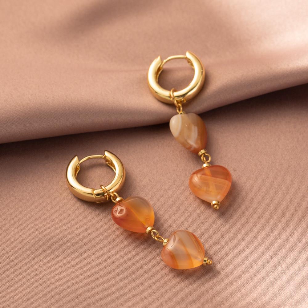 2023 New Heart Design Natural Stone Earrings For Women Orange Fall Fashion