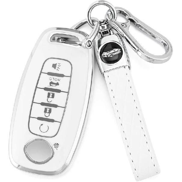 Key Fob Cover Case For Nissan Pathfinder Rogue Accessories | Fits -2025 Sentra, Kicks, Versa | Soft TPU Protector For 5-Button Remote With Keychain -