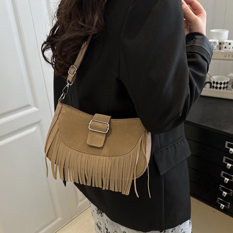 Vintage Tassel Crossbody Bags For Women's Gift, Casual Adjusted Strap Fringe Shoulder Bag For Daily Used/Leisure Vacation