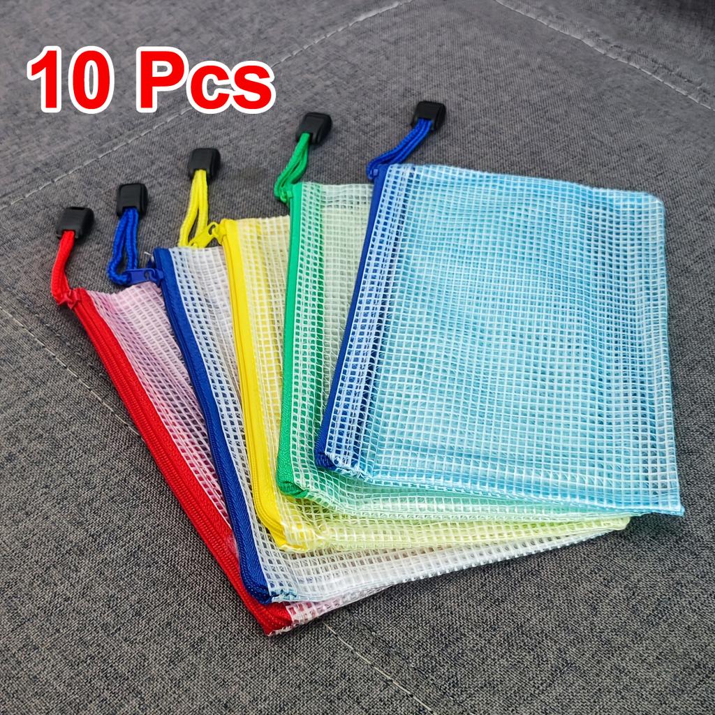 10 Pcs Mixed Color (A6 Size 6.85 X 4.56 Inch) Document Bag Mesh Zipper Pouch Document Bag Stationery File Folders Waterproof Bag