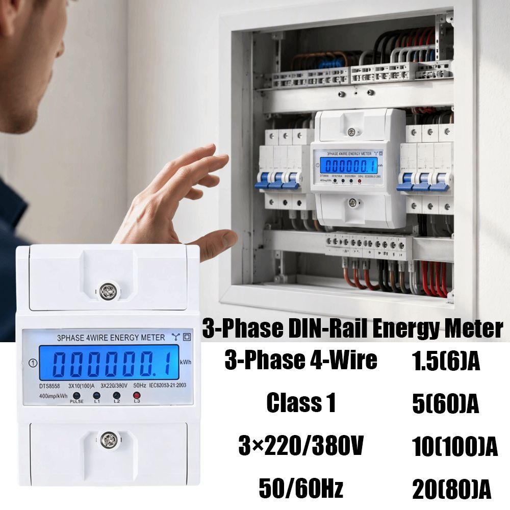 LCD Display LCD AC Din Rail 230V/380V 3 Phase 4 Wire High-precision 3-Phase DIN-Rail Energy Meter Din Rail Mounted