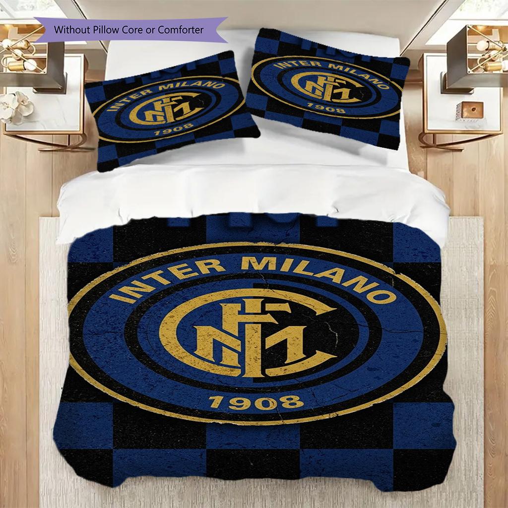 Biancheria da letto con stemma Inter Milan su sfondo blu (1 * copripiumino + 2 * federa, senza nucleo) Copripiumino e federa regalo di Natale compleanno