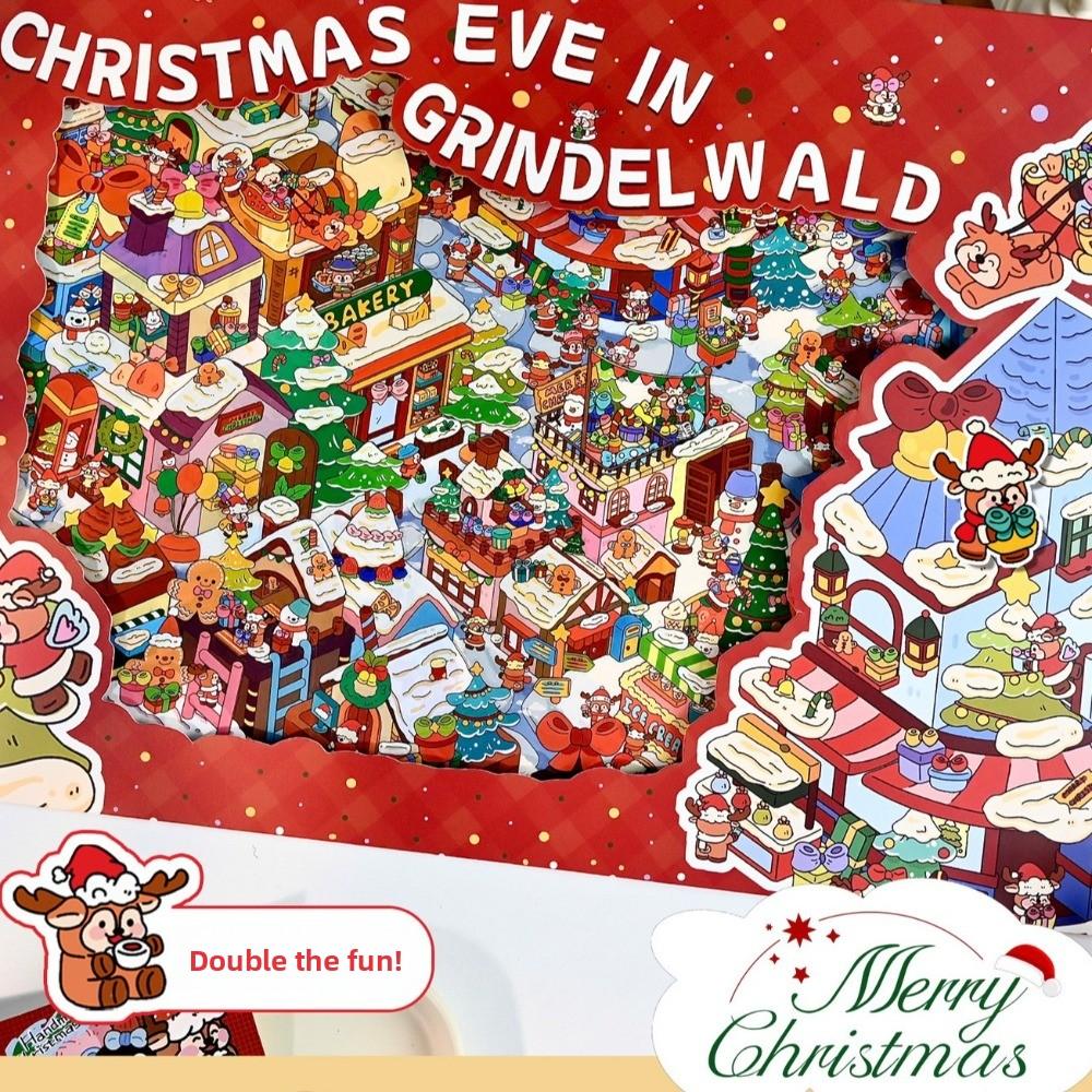 Christmas Eve 3D Landscape Stickers Extra Large Size with Tweezers Story Scene Sticker Grindelwald‘s Xmas Miniature Sticker Book
