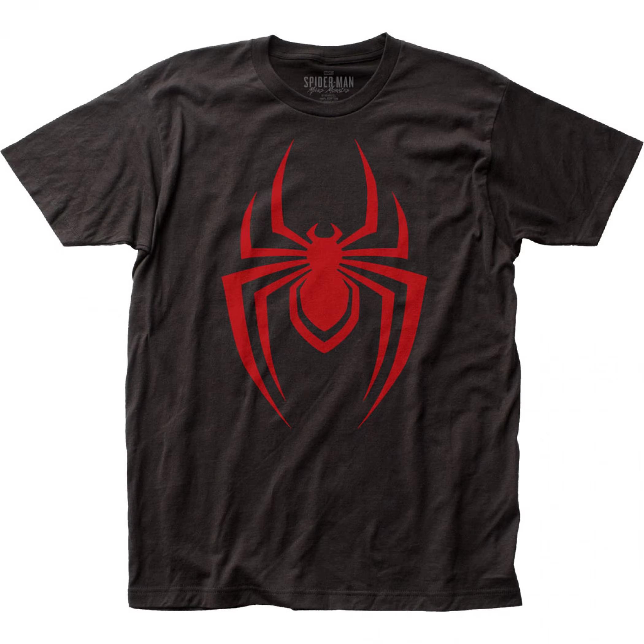Marvels SpiderMan Miles Morales Mens Black Tshirt Red Spider Logo Superhero Shortsleeved Casual Tshirt Streetwear Top 2XL