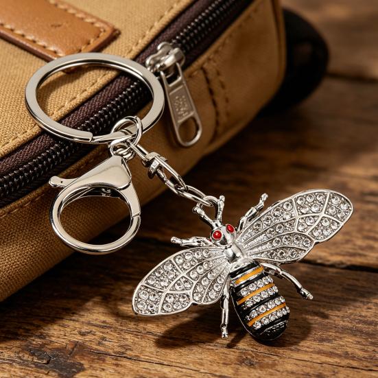 Keychain Pendant Zinc Alloy Rhinestones Bee Shape Key Chain with Lobster Clasp Easy to Hang Key Holder Backpack Car Accessory