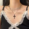 Women's Double Layered Cross Tassel Pendant Clavicle Chain - Stylish Personalized Design