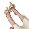 Spring Shallow Mouth Pointed Head Thin Heel Elastic Band Bow Elegant High Heel Muller Shoes Sandals Women'S Shoes