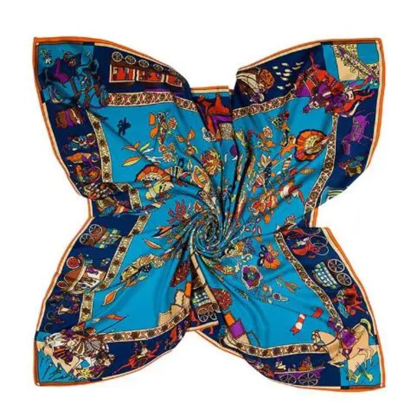 Square Scarf  Luxury Brand Twill Silk Scarf For Women Headband Female Charm Life Tree Print Large Square Scarves Silk Shawls