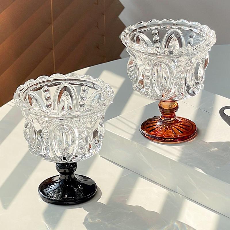 1PC Color Blocking Ice Cream Bowl Dessert Cup Palace Style Highball Glass Gift Tableware Vintage Embossed Design Elegant 200ml