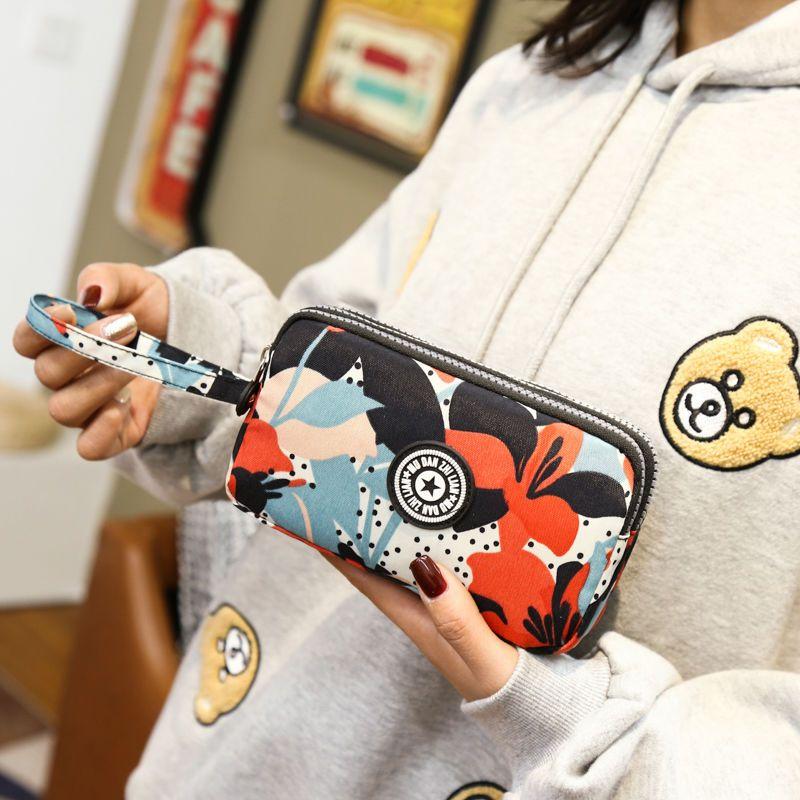 2023 Waterproof Women's Three-layer Zipper Coin Wallet Cosmetic Bag Canvas Women Purse Clutch Women's Purse Best Phone Wallet