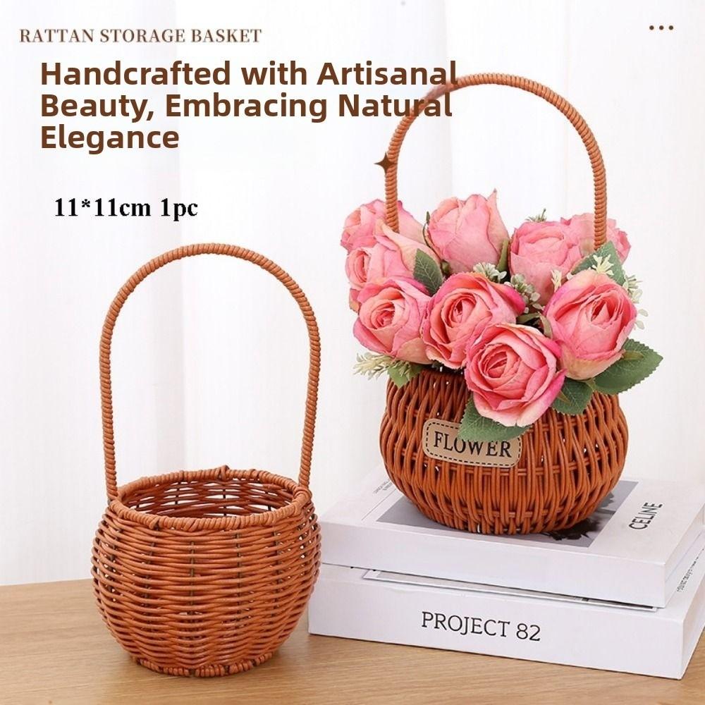 with Handle Imitation Rattan Storage Baskets Household Handwoven Home Decoration Braid Basket 8 Styles