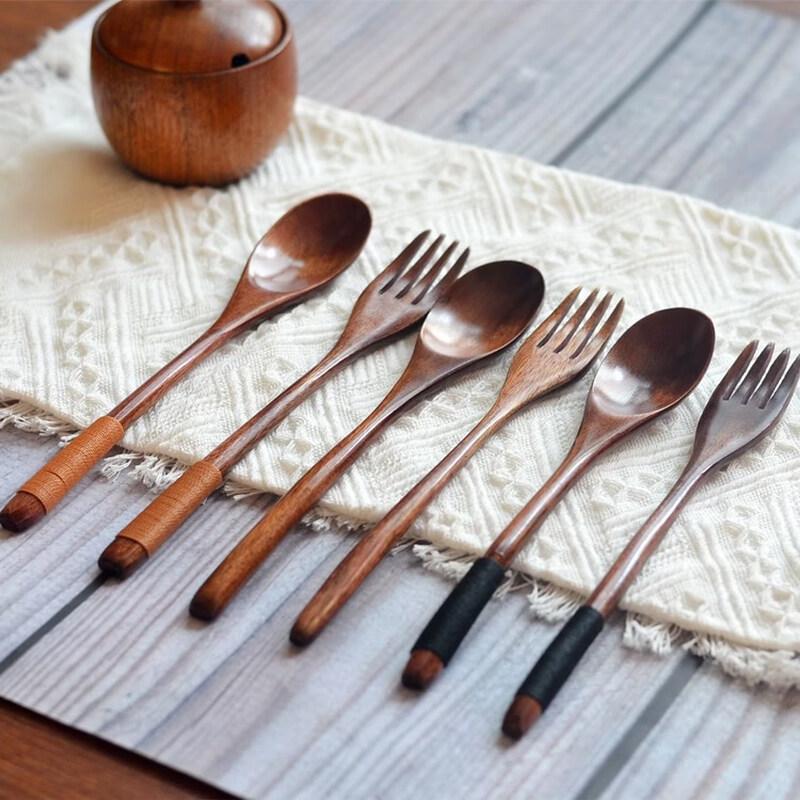 Nanmu Wooden Long Handle Spoon and Fork Set