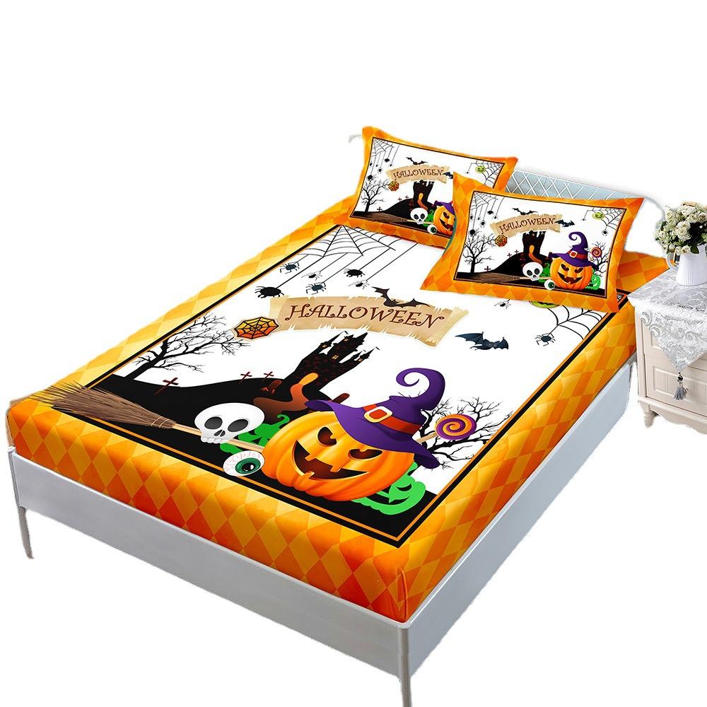 Halloween Three-Piece Set Funny Pumpkin Mattress, Mattress Cover, Mattress Protective Cover