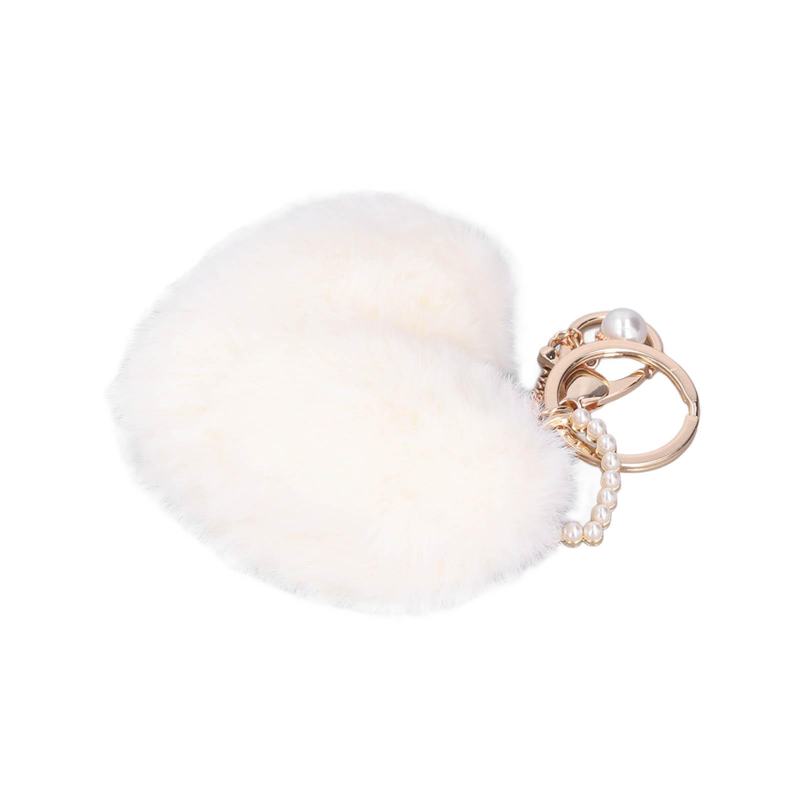 

Брелок Помпон в форме сердца пушистый мягкий плюш без запаха не выцветает широкое применение цинковый сплав белый