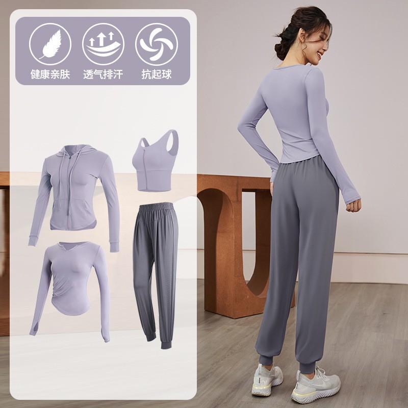 Womens Quick-Dry Fitness Set Gym Yoga Running Long Sleeve Top Pants Sportswear