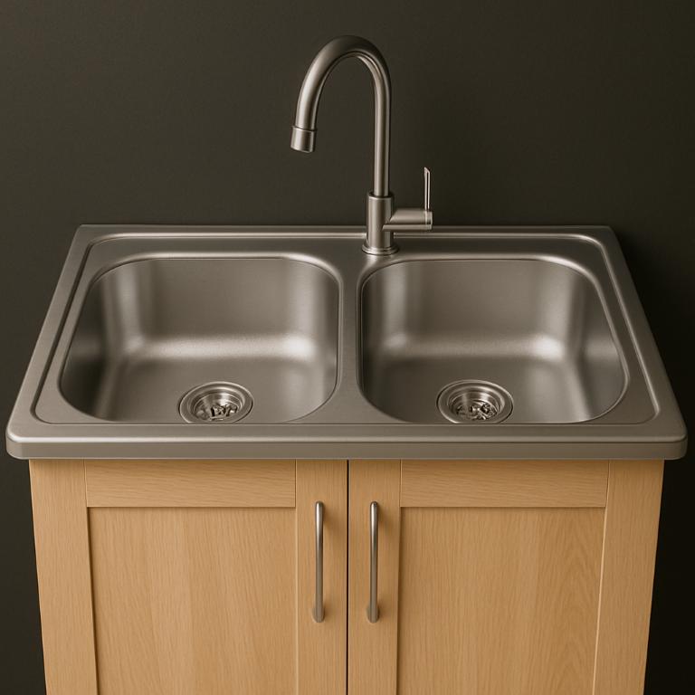Doppelbecken Stahlspüle 80x50 mit Hahnloch und Siphon