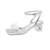 Square Head French Sandals Women's 2025 New Fashion Rhinestone Word with Silver Thick Heel Crystal High Heels Women's Summer