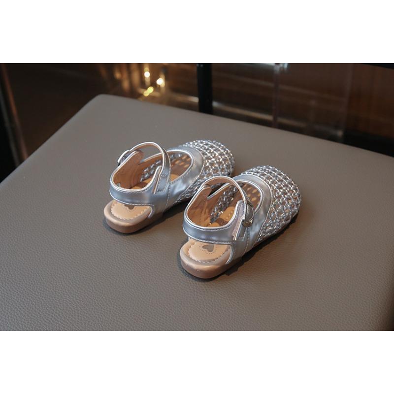 Girls Hollow Out Woven Princess Sandals, Spring Summer Knit Crocs Half Shoes for Baby Girls