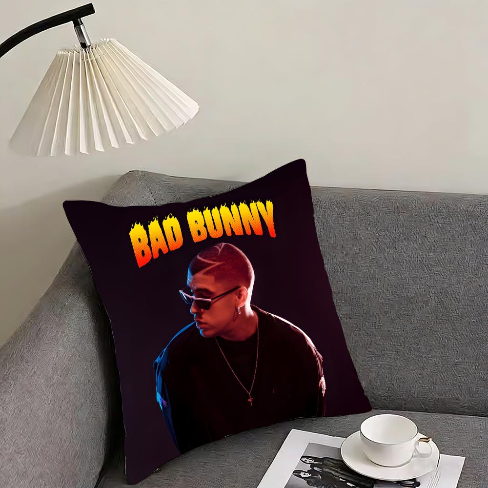 BBad BunnyY Singer Cushion Cover Pillowcase Ultra Soft Skin Friendly Fabric Cloud Like Comfort Concealed Zipper