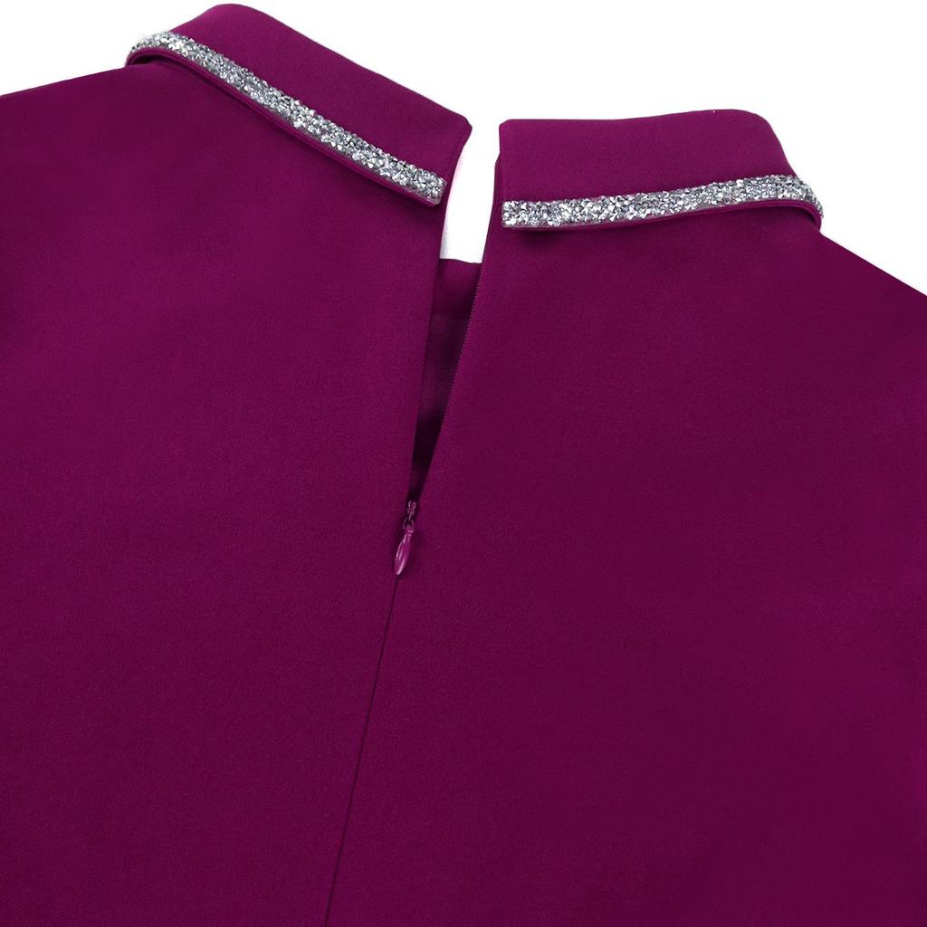 2026 Turn Down Collar Luxury Dresses Women New Lantern Sleeve Solid Sheath Mid Calf Fashion Female Party Dinner Dress