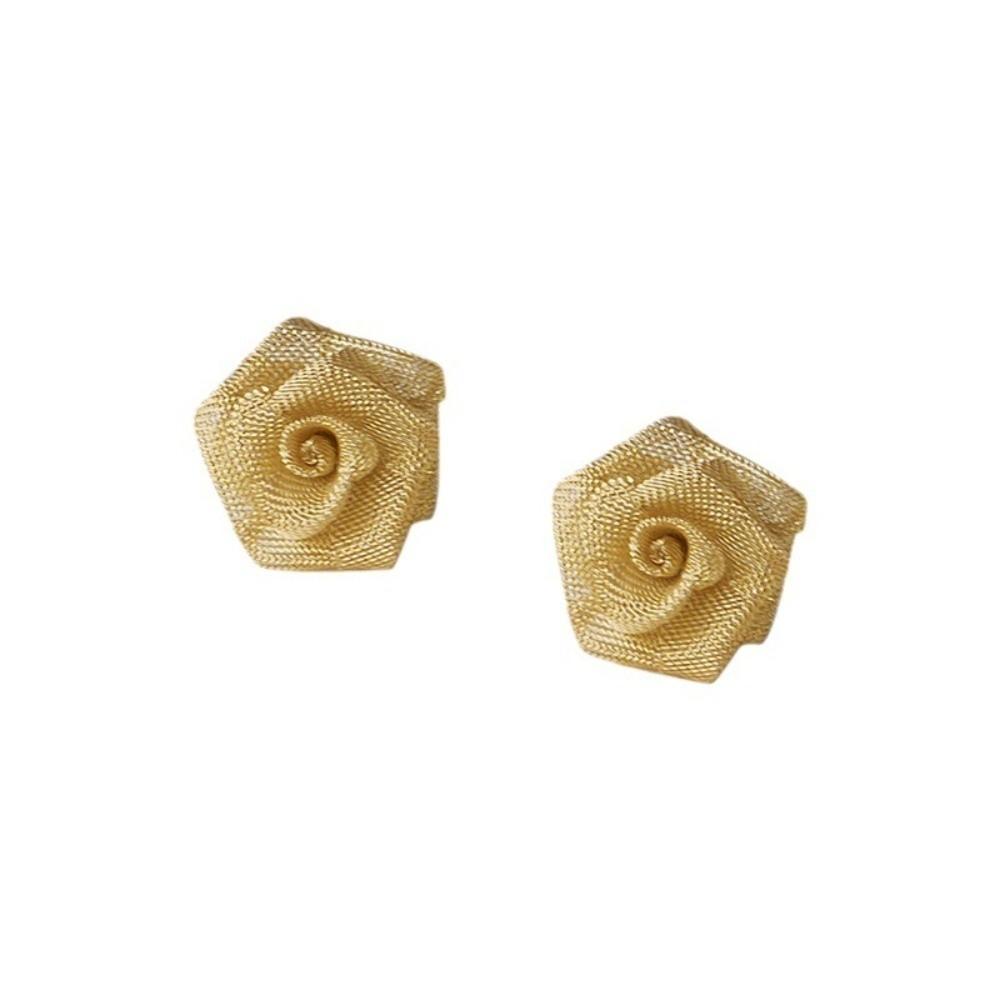 Vintage Style Flower Stud Earrings Gold Gauze Fabric Rose Stud Earrings New Rose Earrings Women