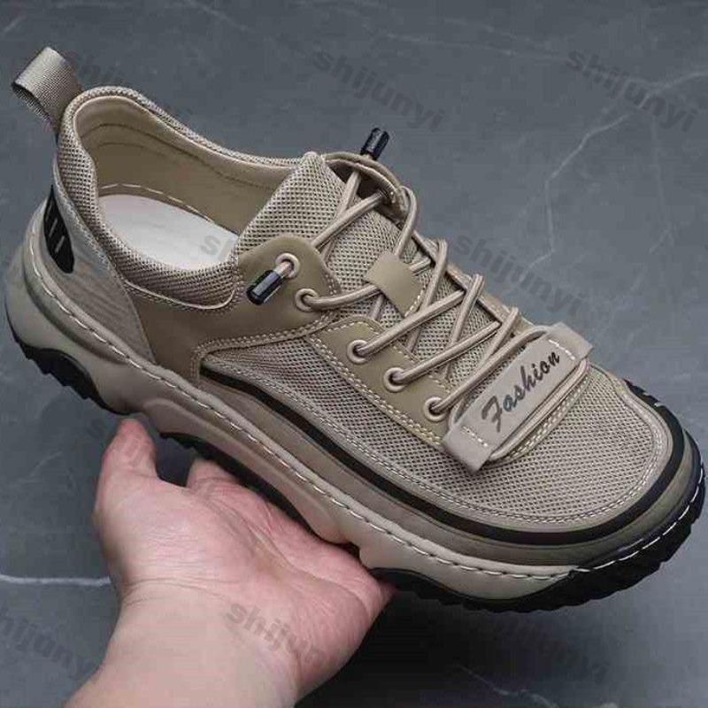 Fashion Men's Casual Shoes 2025 Summer New Mesh Breathable Slip on Vintage Comfortable Sneakers Fashion Cross Tied Height Increase Flats