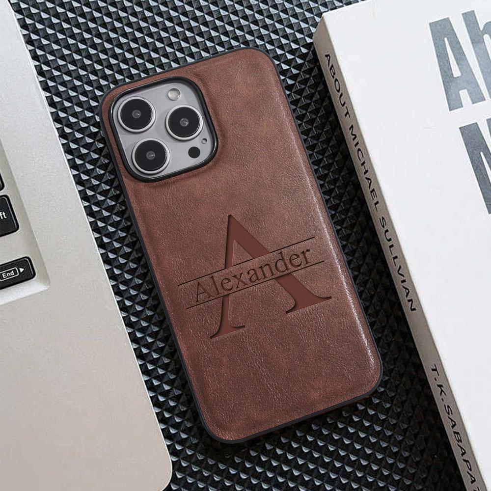 

Personalized Name Case For iPhone 17 16 15 14 13 12 11 Pro Max Plus Air Big Letter Laser Engraving Soft Leather Cover For iPhone Air