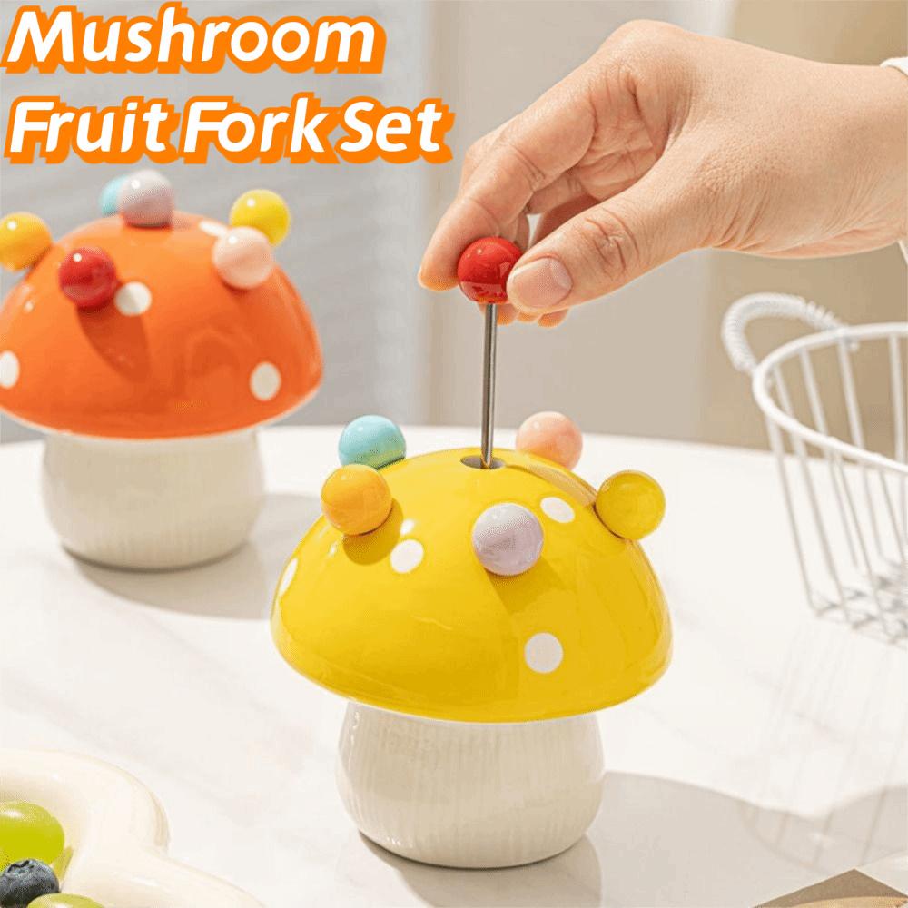 Rustproof Dessert Salad Fork Anti-scald Cute Toothpick with Holder  Kitchen Supplies