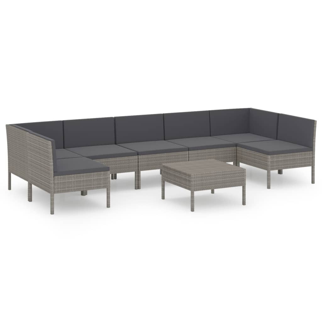 Vidaxl 8-Cz. Garden Lounge Set, Cushions, PE Rattan, Grey