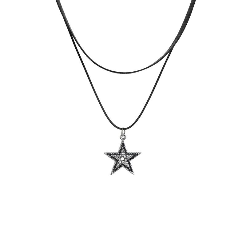 Star Pendant Vintage Necklace Punk Star Choker Rock Roll Guitar Layered Necklace For Women Men Eboy Egirl Bar Party Jewelry
