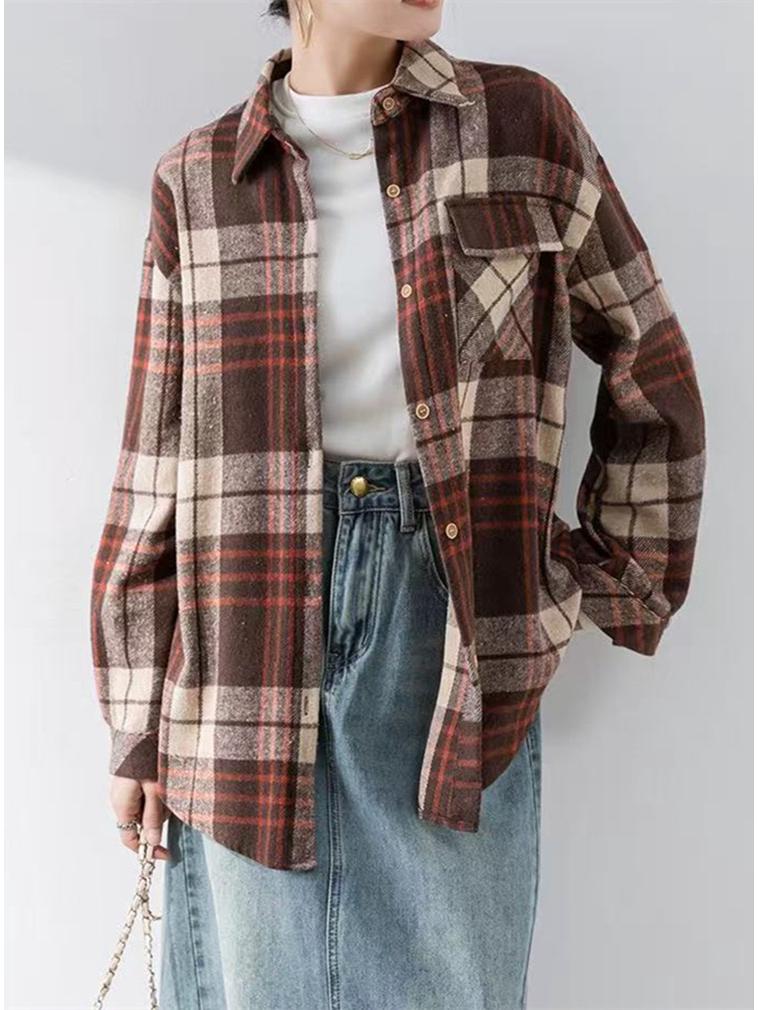 European & American Women's Plaid Long-Sleeve Shirt Jacket - Loose & Casual Fashion (2025)