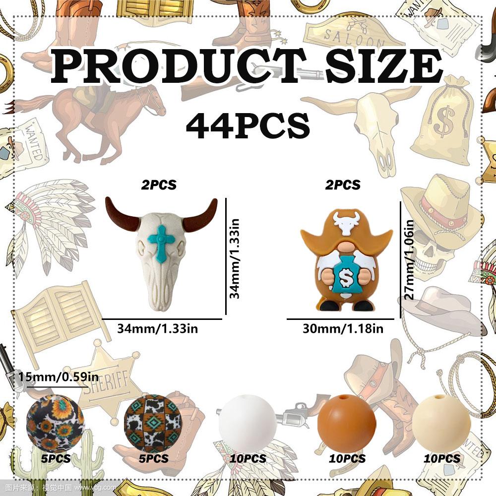 

44PCS Western Cowboy Dwarf Silicone Bead Set, perfect for DIY handmade crafts such as keychains, necklaces, bracelets, etc