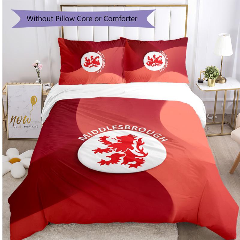 Middlesbrough FC Printed 3PCS Bedding Set Breathable Duvet Cover with Pillowcases Decorative Bed Linen for Bedroom Home