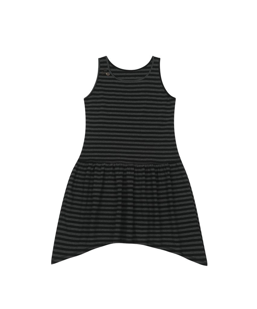 Ohesio Jersey Shirring Layered Dress, Black Stripe